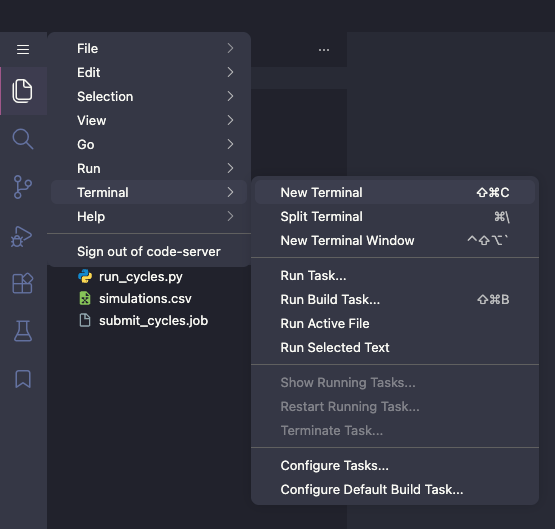 Code server terminal